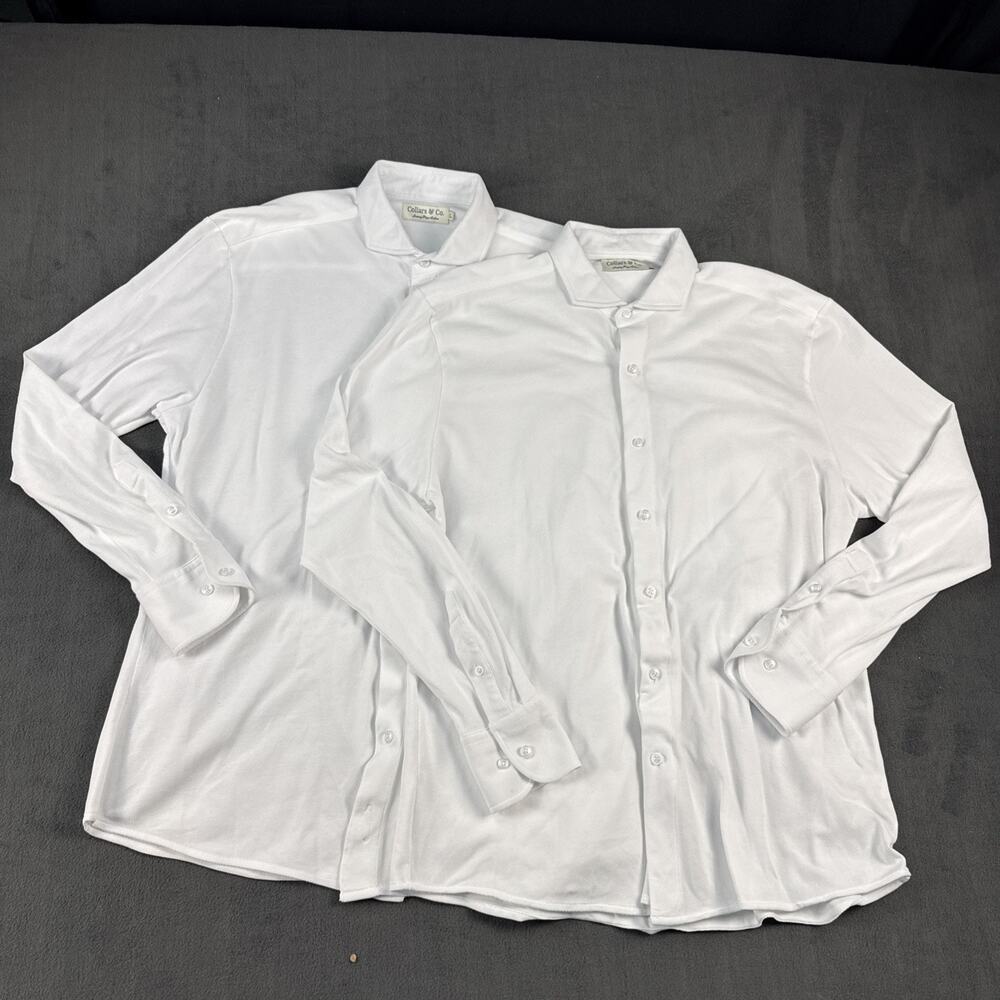 Collars And Co. Bundle Of 2 White LargeLuxury Pique Cotton Long Sleeve Golf Polo